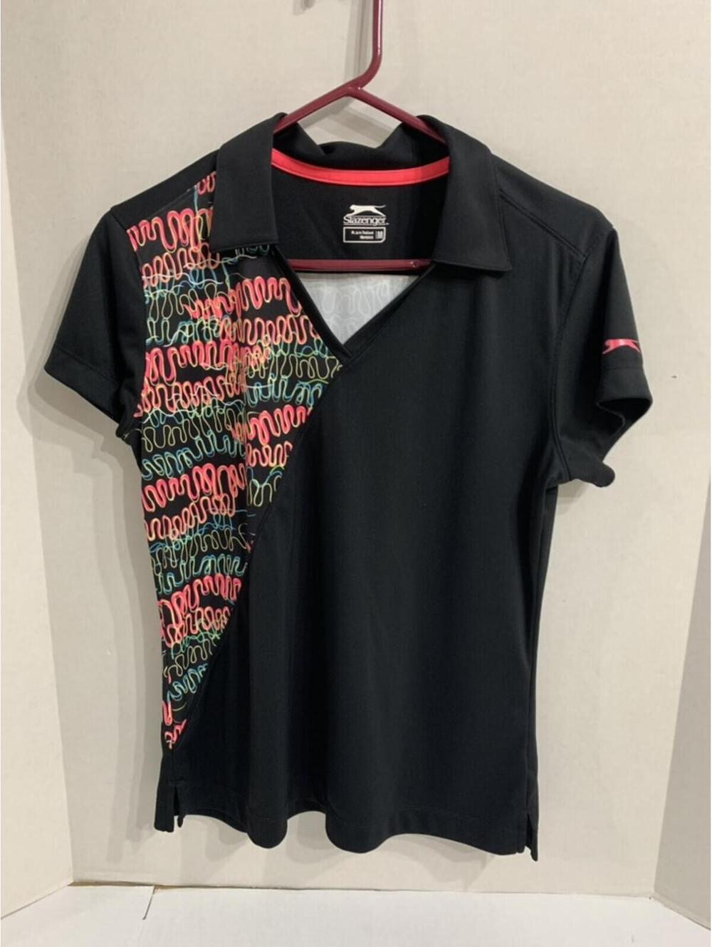 Slazenger Black Short-Sleeve Polo with Multicolor Wave Panel